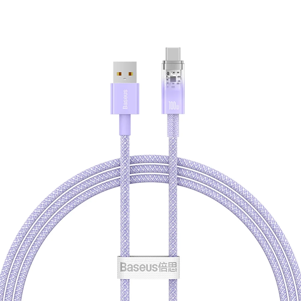 Baseus Explorer 100W USB-A - USB-C Cable with Intelligent Temperature Sensor 1m - Purpleeng