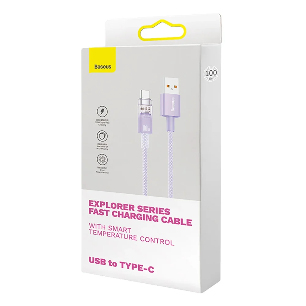 Baseus Explorer 100W USB-A - USB-C Cable with Intelligent Temperature Sensor 1m - Purpleeng