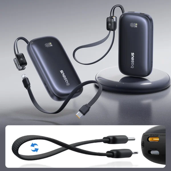 Baseus EnerFill FC21 QPow3 Ultra 10000mAh 22.5W Power Bank with Digital Display and Detachable Cable - Blackeng