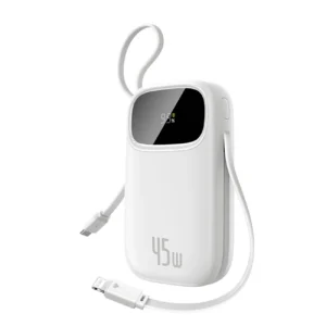 Baseus EnerFill FC31 20000mAh 45W Powerbank with Digital Display and 2 Built-in Cables (USB-C + Lightning) - Whiteeng