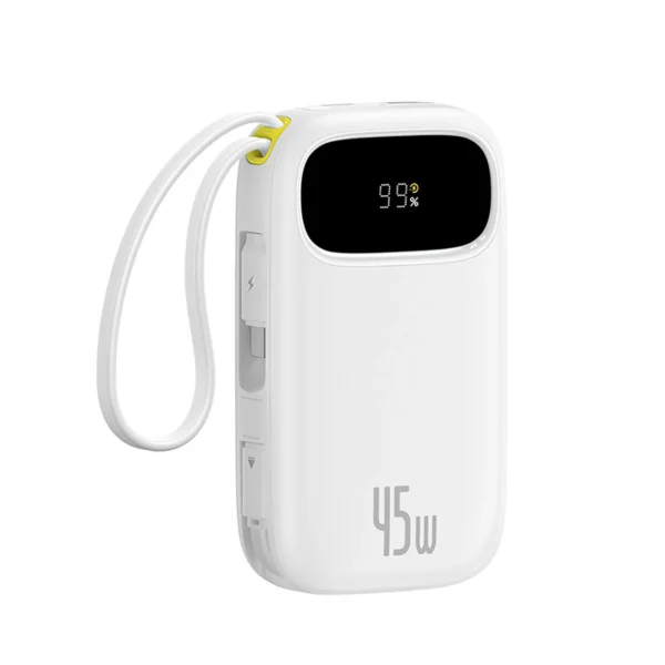 Baseus EnerFill FC31 20000mAh 45W Powerbank with Digital Display and 2 Built-in Cables (USB-C + Lightning) - Whiteeng