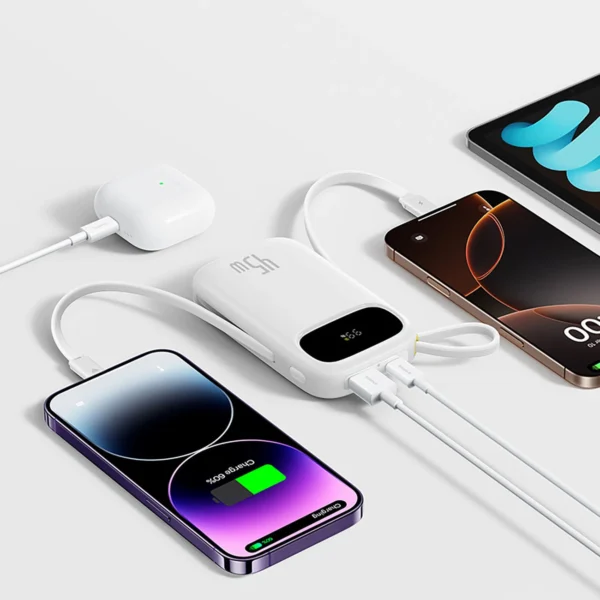 Baseus EnerFill FC31 20000mAh 45W Powerbank with Digital Display and 2 Built-in Cables (USB-C + Lightning) - Whiteeng