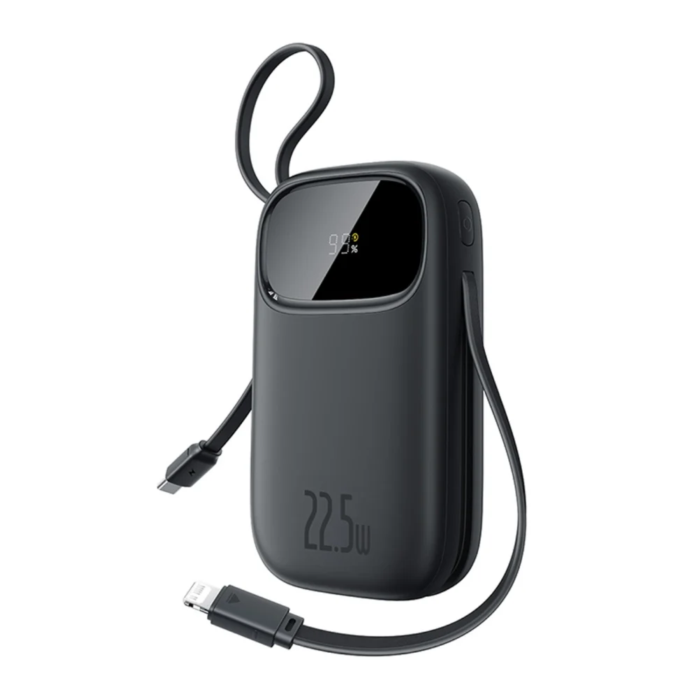 Baseus EnerFill FC31 10000mAh 22.5W Powerbank with Digital Display and 2 Built-in Cables (USB-C + Lightning) - Blackeng