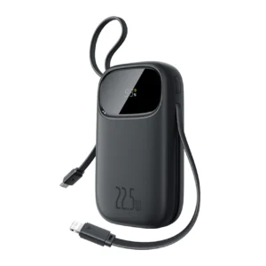 Baseus EnerFill FC31 10000mAh 22.5W Powerbank with Digital Display and 2 Built-in Cables (USB-C + Lightning) - Blackeng