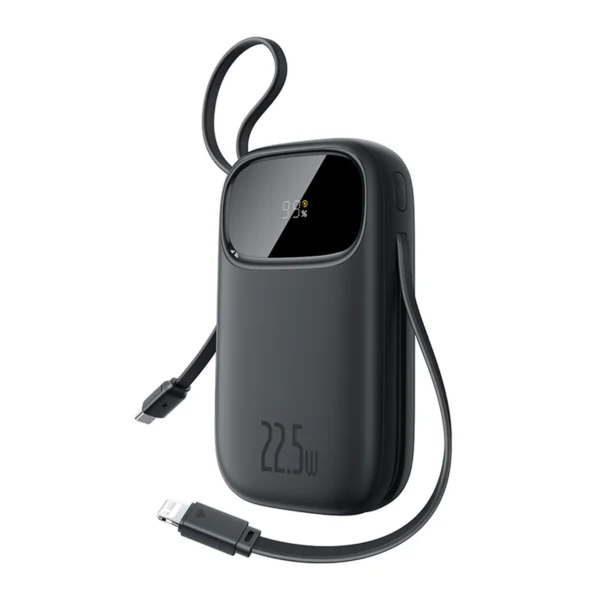 Baseus EnerFill FC31 10000mAh 22.5W Powerbank with Digital Display and 2 Built-in Cables (USB-C + Lightning) - Blackeng