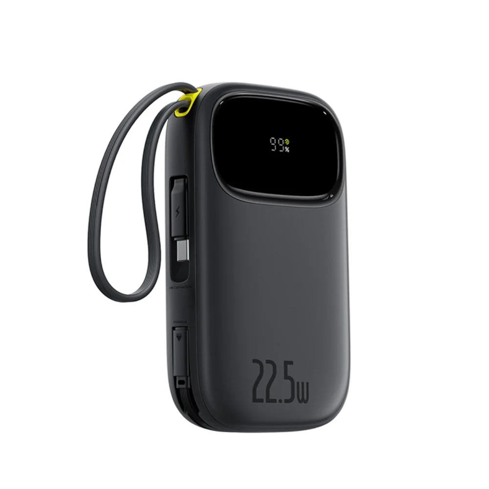 Baseus EnerFill FC31 10000mAh 22.5W Powerbank with Digital Display and 2 Built-in Cables (USB-C + Lightning) - Blackeng