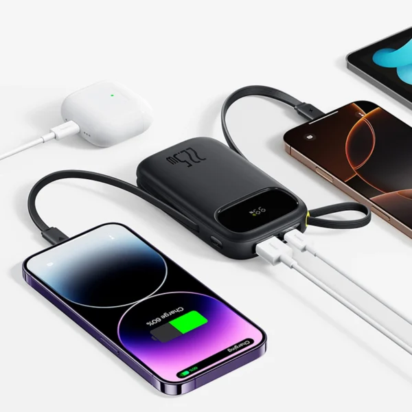Baseus EnerFill FC31 10000mAh 22.5W Powerbank with Digital Display and 2 Built-in Cables (USB-C + Lightning) - Blackeng