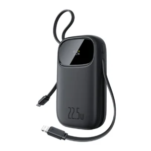 Baseus EnerFill FC31 20000mAh 22.5W Powerbank with Digital Display and 2 Built-in Cables (USB-C + Lightning) - Blackeng