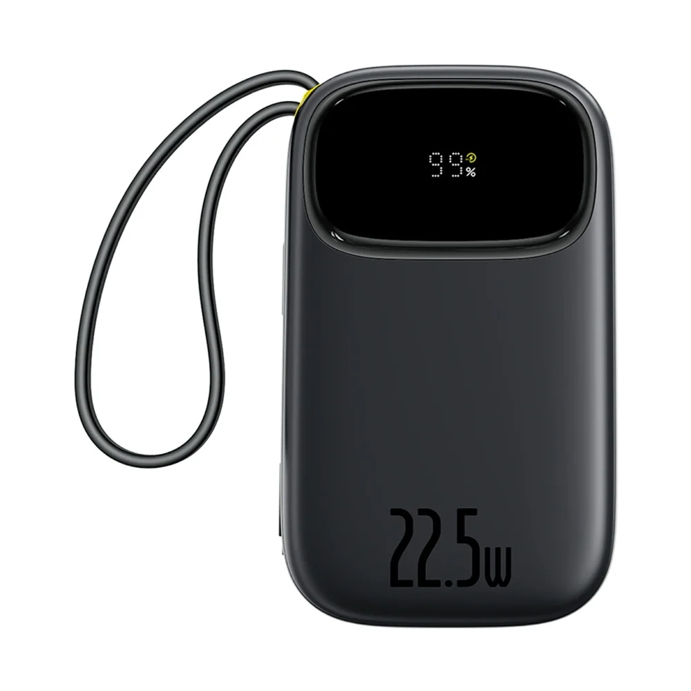 Baseus EnerFill FC31 20000mAh 22.5W Powerbank with Digital Display and 2 Built-in Cables (USB-C + Lightning) - Blackeng