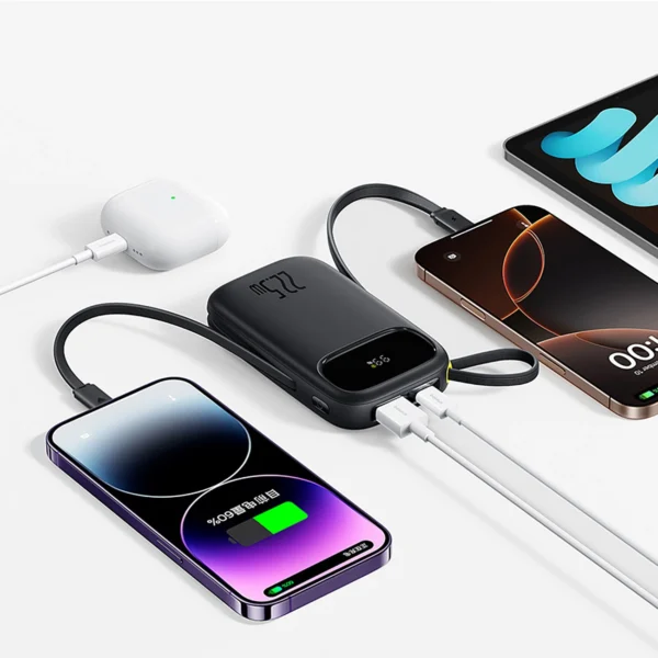 Baseus EnerFill FC31 20000mAh 22.5W Powerbank with Digital Display and 2 Built-in Cables (USB-C + Lightning) - Blackeng