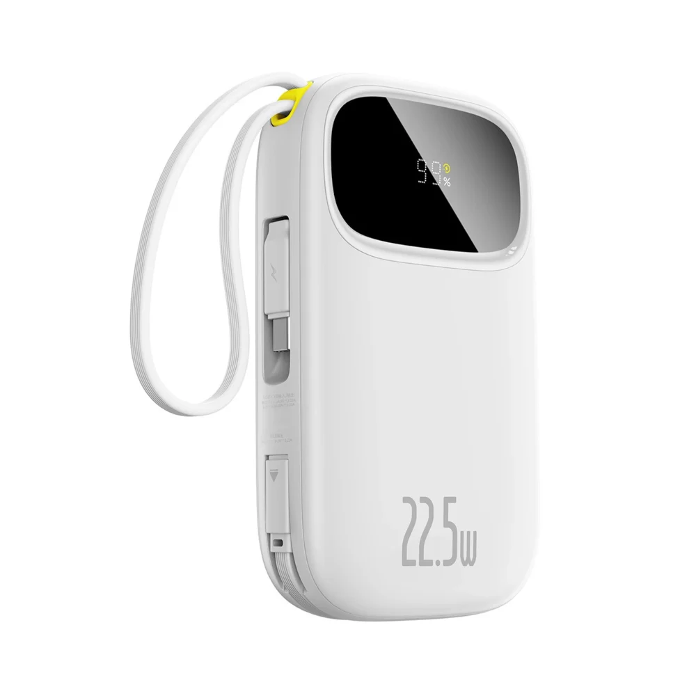 Baseus EnerFill FC31 20000mAh 22.5W Powerbank with Digital Display and 2 Built-in Cables (USB-C + Lightning) - Whiteeng