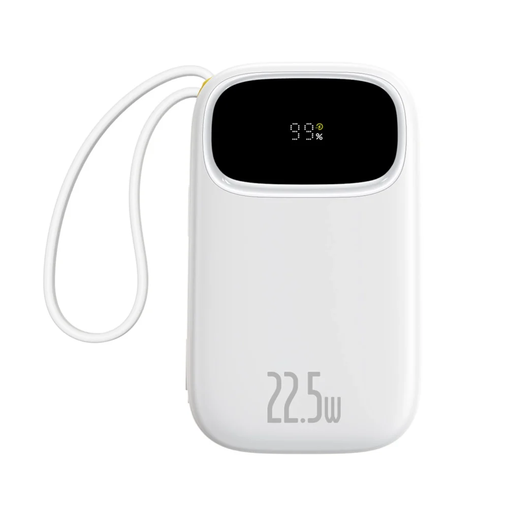 Baseus EnerFill FC31 20000mAh 22.5W Powerbank with Digital Display and 2 Built-in Cables (USB-C + Lightning) - Whiteeng