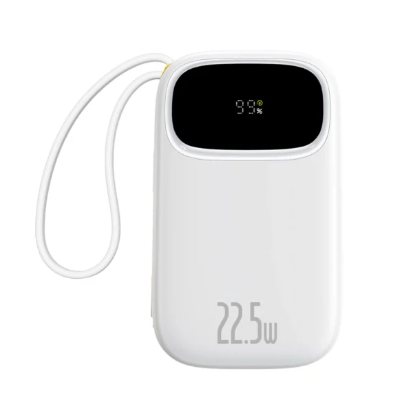 Baseus EnerFill FC31 20000mAh 22.5W Powerbank with Digital Display and 2 Built-in Cables (USB-C + Lightning) - Whiteeng