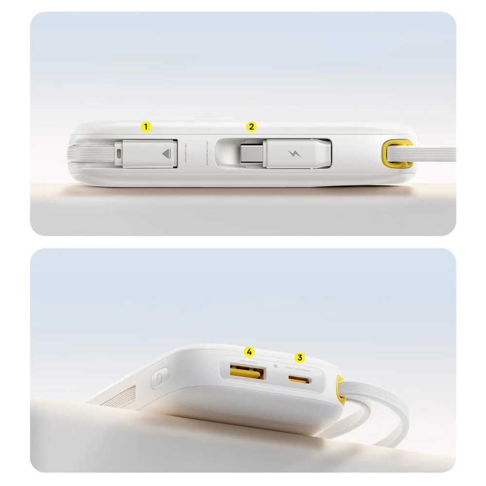 Baseus EnerFill FC31 20000mAh 22.5W Powerbank with Digital Display and 2 Built-in Cables (USB-C + Lightning) - Whiteeng