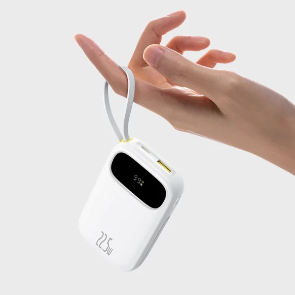 Baseus EnerFill FC31 20000mAh 22.5W Powerbank with Digital Display and 2 Built-in Cables (USB-C + Lightning) - Whiteeng