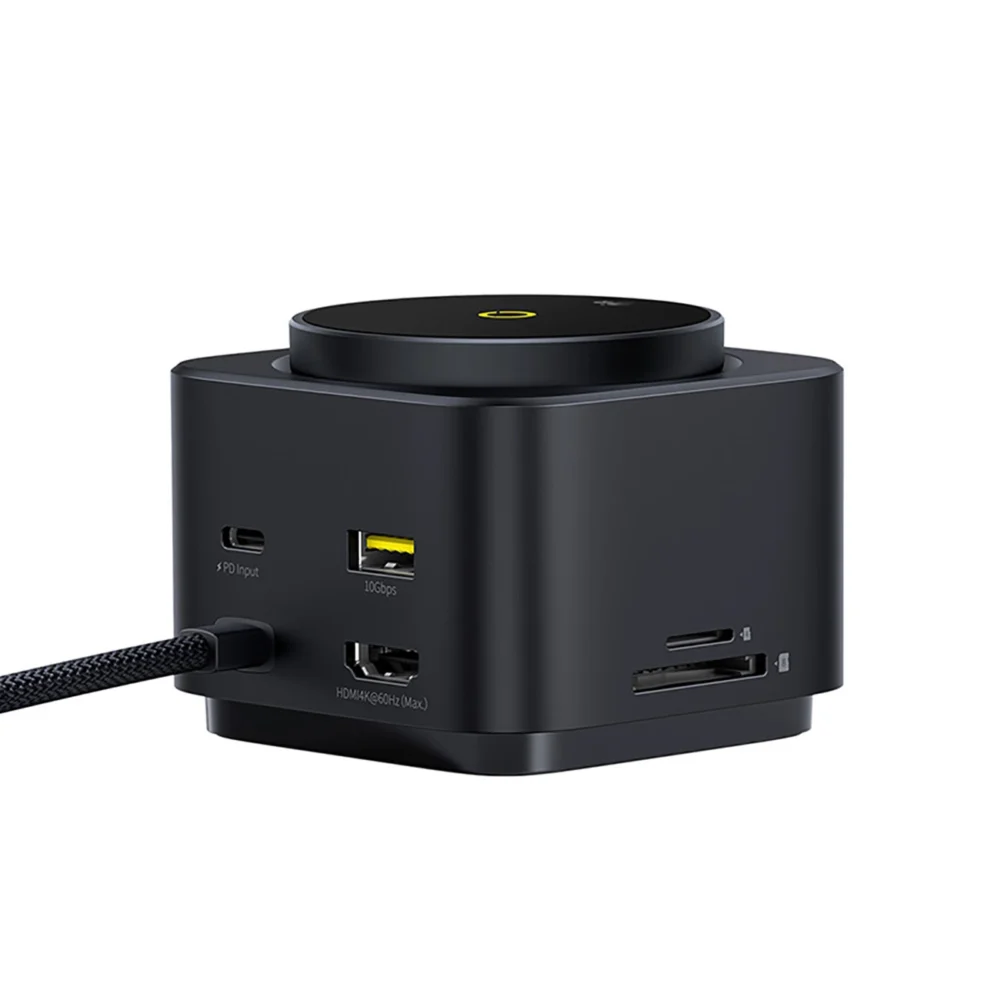 Baseus MagPro Series II 7-in-1 USB-C Hub with MagSafe-compatible Charger 15W + HDMI + USB-A + USB-C + SD/TF - Blackeng