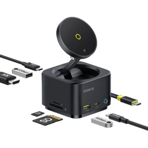 Baseus MagPro Series II 7-in-1 USB-C Hub with MagSafe-compatible Charger 15W + HDMI + USB-A + USB-C + SD/TF - Blackeng