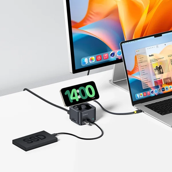 Baseus MagPro Series II 7-in-1 USB-C Hub with MagSafe-compatible Charger 15W + HDMI + USB-A + USB-C + SD/TF - Blackeng
