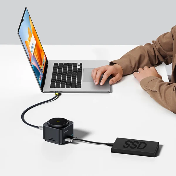 Baseus MagPro Series II 7-in-1 USB-C Hub with MagSafe-compatible Charger 15W + HDMI + USB-A + USB-C + SD/TF - Blackeng