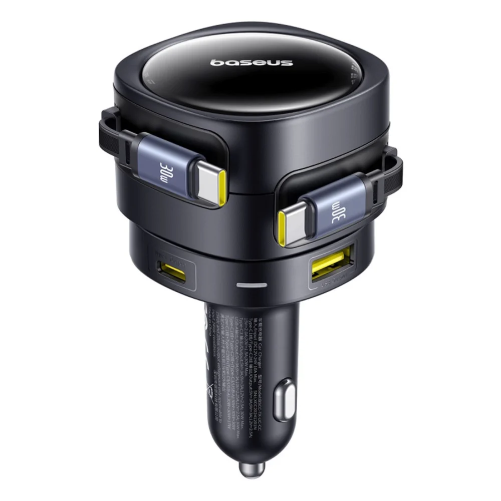Baseus Enjoyment Max 90W Car Charger 2 x USB-C + USB-A + USB-C Cable - Blackeng