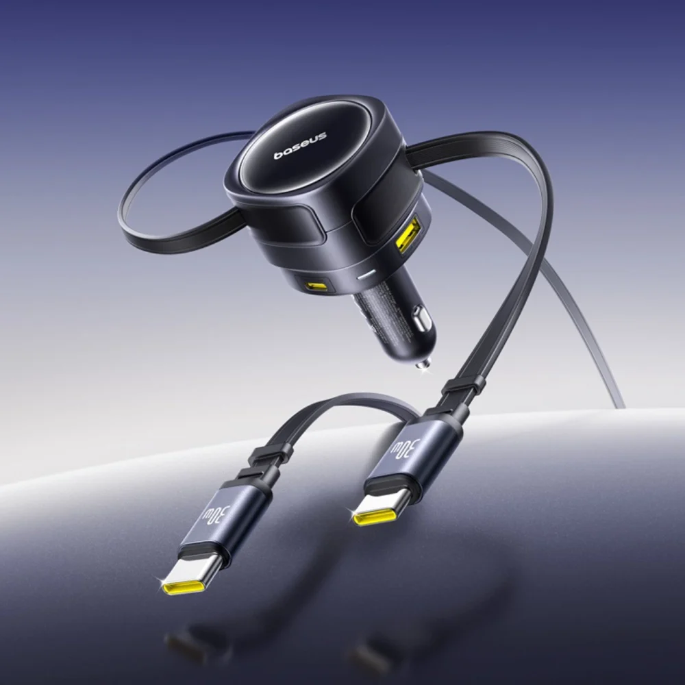 Baseus Enjoyment Max 90W Car Charger 2 x USB-C + USB-A + USB-C Cable - Blackeng