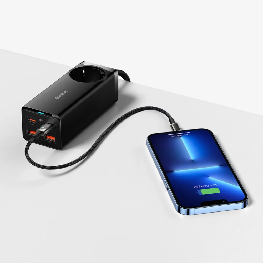Baseus GaN3 Pro 100W EU Charging Station + 2 x USB-A + 2 x USB-C with 1m Cable Baseus Xiaobai USB-C 100W - Blackeng