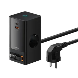 Baseus PowerCombo Charging Station 65W 1.5m 2 x EU + USB-A + USB-C + Retractable USB-C Cable - Blackeng