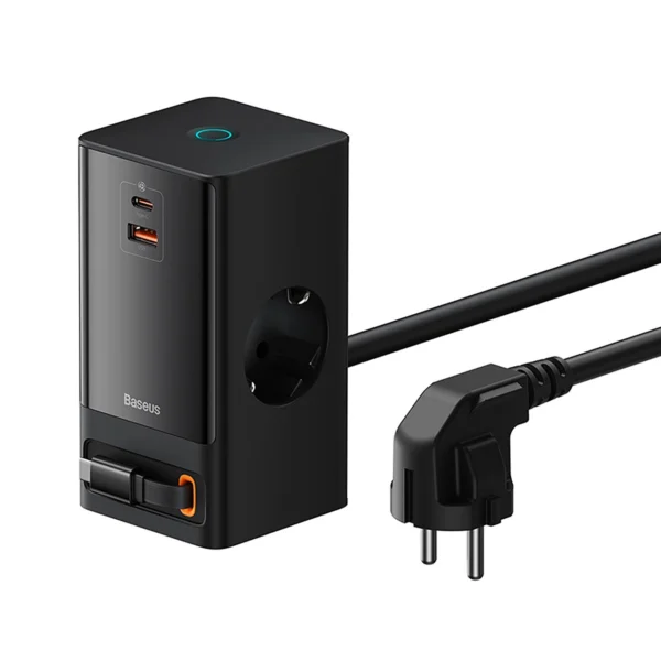 Baseus PowerCombo Charging Station 65W 1.5m 2 x EU + USB-A + USB-C + Retractable USB-C Cable - Blackeng