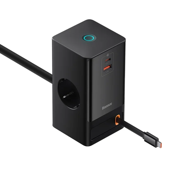 Baseus PowerCombo Charging Station 65W 1.5m 2 x EU + USB-A + USB-C + Retractable USB-C Cable - Blackeng