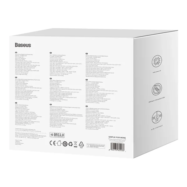 Baseus PowerCombo Charging Station 65W 1.5m 2 x EU + USB-A + USB-C + Retractable USB-C Cable - Blackeng