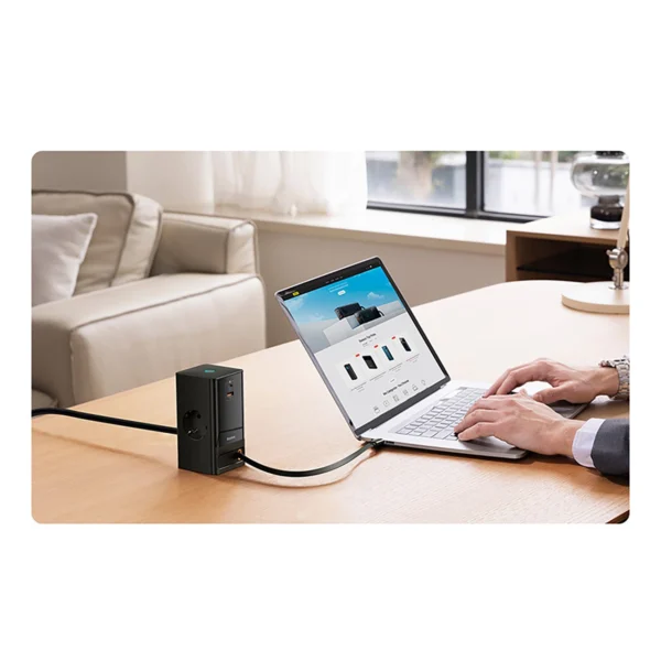Baseus PowerCombo Charging Station 65W 1.5m 2 x EU + USB-A + USB-C + Retractable USB-C Cable - Blackeng