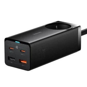 Baseus GaN3 Pro 65W EU Charging Station + 2 x USB-C + 2 x USB-A with Baseus Xiaobai USB-C 100W 1m Cable - Blackeng