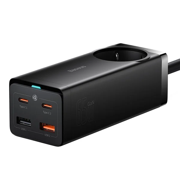 Baseus GaN3 Pro 65W EU Charging Station + 2 x USB-C + 2 x USB-A with Baseus Xiaobai USB-C 100W 1m Cable - Blackeng