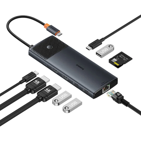 Baseus Metal Gleam II 10in1 HDMI USB-A USB-C RJ45 SD/TF Hub - Grayeng