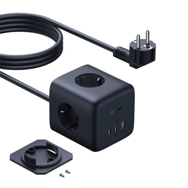 Baseus EnerFill FA11 67W Power Strip, USB-A + USB-C Cube + 3 x EU Socket 1.5m - Blackeng