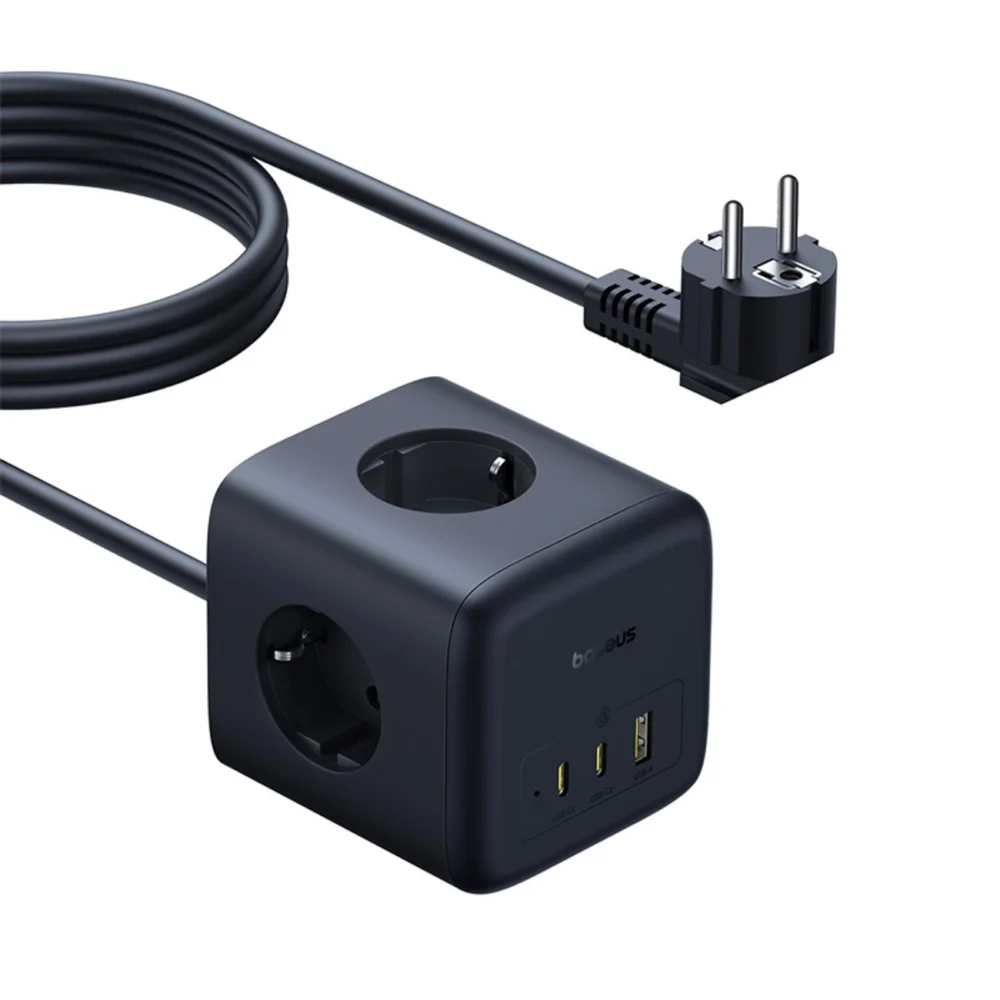 Baseus EnerFill FA11 67W Power Strip, USB-A + USB-C Cube + 3 x EU Socket 1.5m - Blackeng
