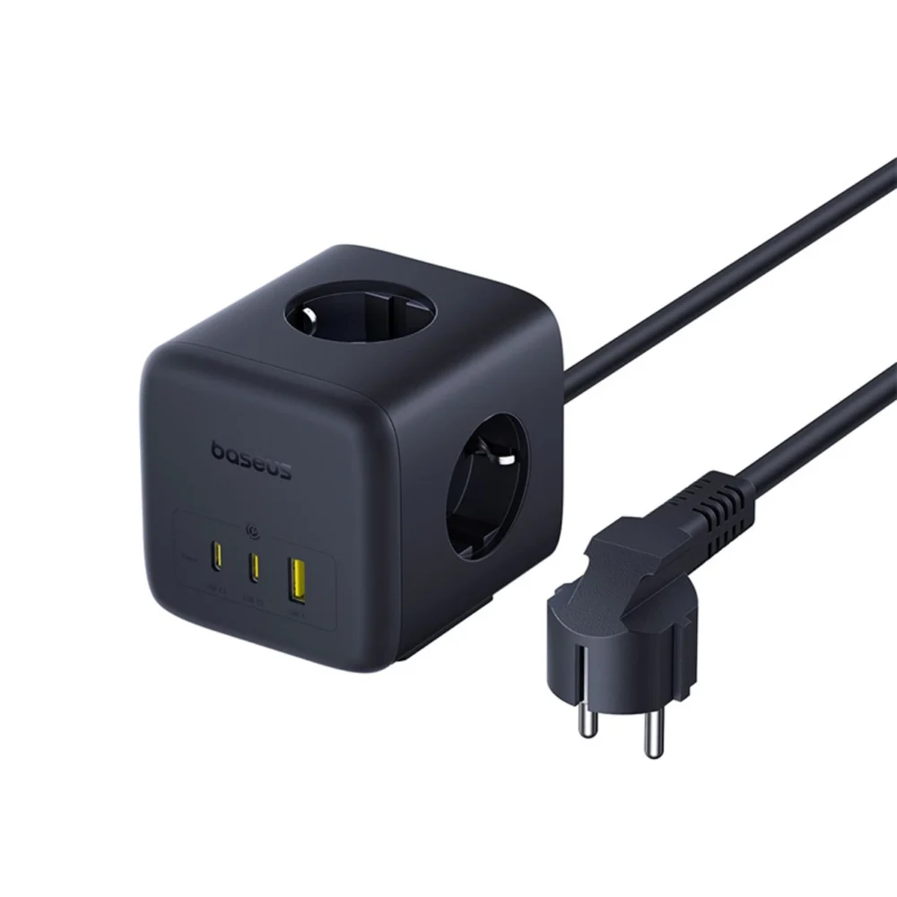 Baseus EnerFill FA11 67W Power Strip, USB-A + USB-C Cube + 3 x EU Socket 1.5m - Blackeng