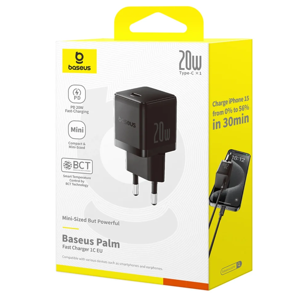 Baseus Palm 20W USB-C Wall Charger - Blackeng