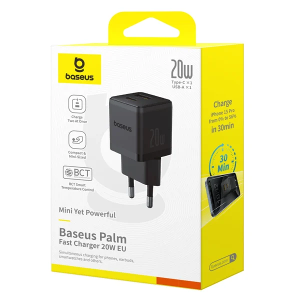 Baseus Palm 20W USB-C USB-A Wall Charger - Blackeng