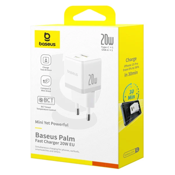 Baseus Palm 20W USB-C USB-A Wall Charger - Whiteeng