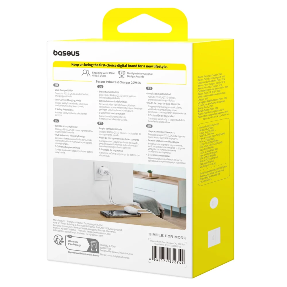 Baseus Palm 20W USB-C USB-A Wall Charger - Whiteeng