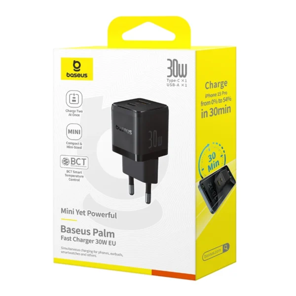 Baseus Palm 30W USB-C USB-A Wall Charger - Blackeng