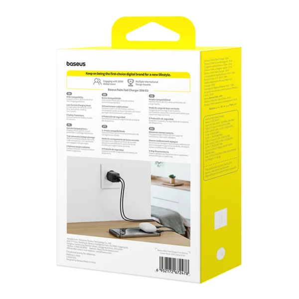 Baseus Palm 30W USB-C USB-A Wall Charger - Blackeng