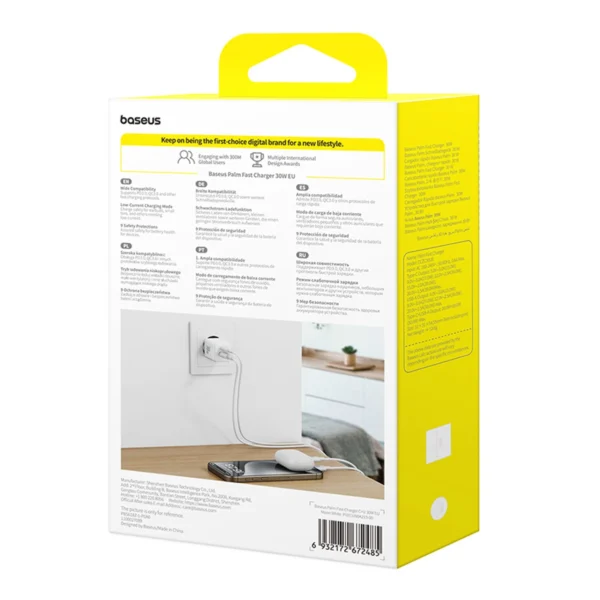 Baseus Palm 30W USB-C USB-A Wall Charger - Whiteeng
