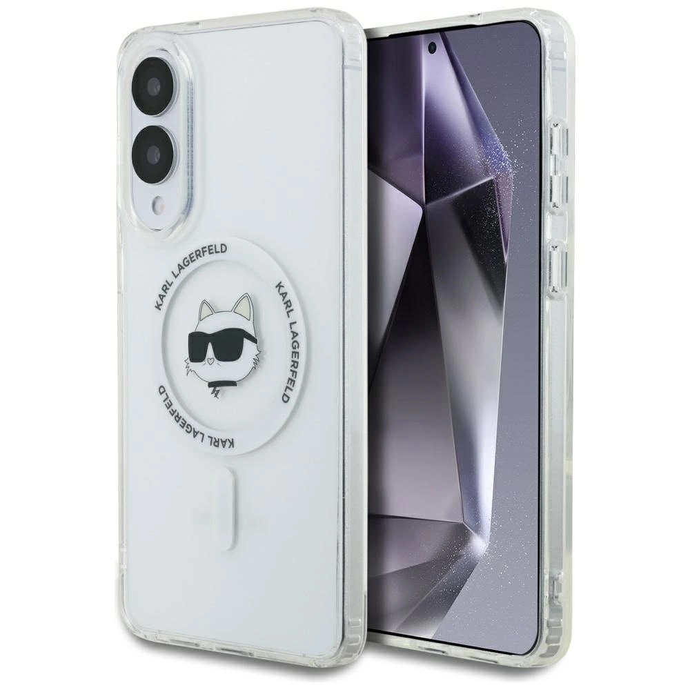 Karl Lagerfeld Button Choupette Head Printed Logo MagSafe Case for Samsung Galaxy S25 Edge - Whiteeng