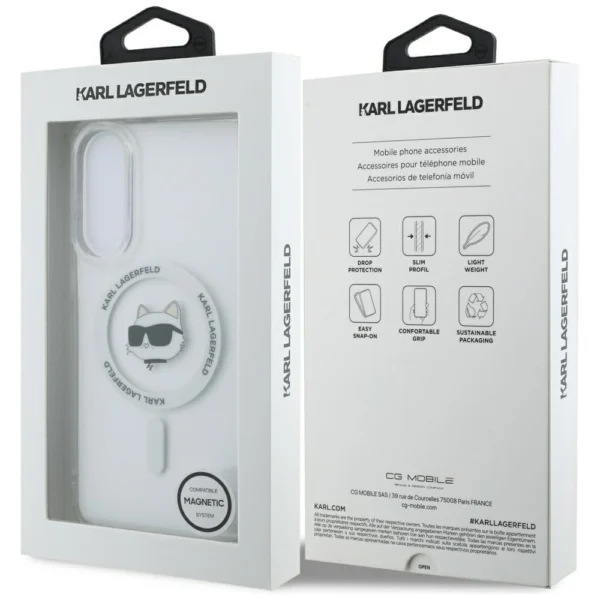 Karl Lagerfeld Button Choupette Head Printed Logo MagSafe Case for Samsung Galaxy S25 Edge - Whiteeng