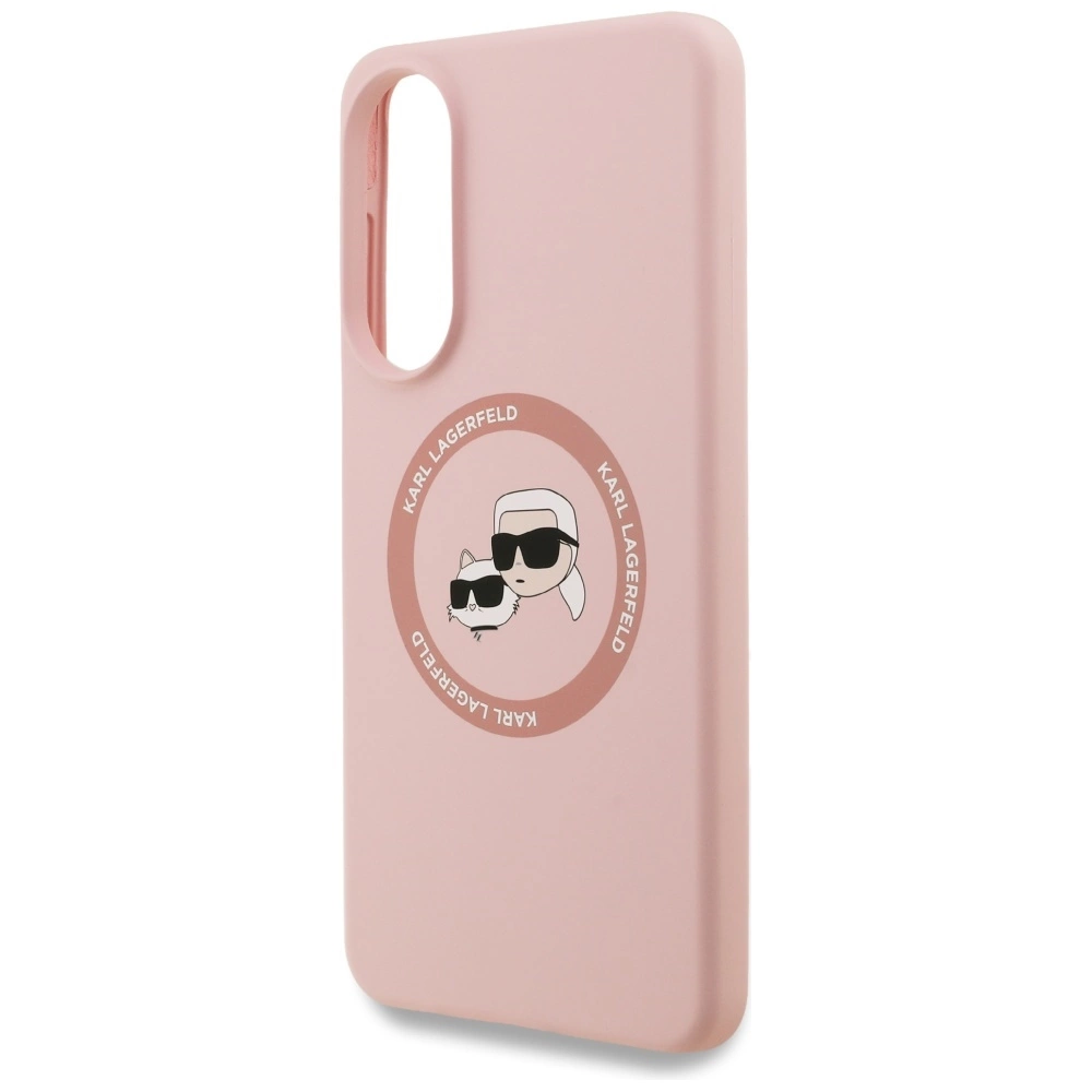 Karl Lagerfeld Silicone Nauble Heads And Circle MagSafe Case for Samsung Galaxy S25 Edge - Pinkeng