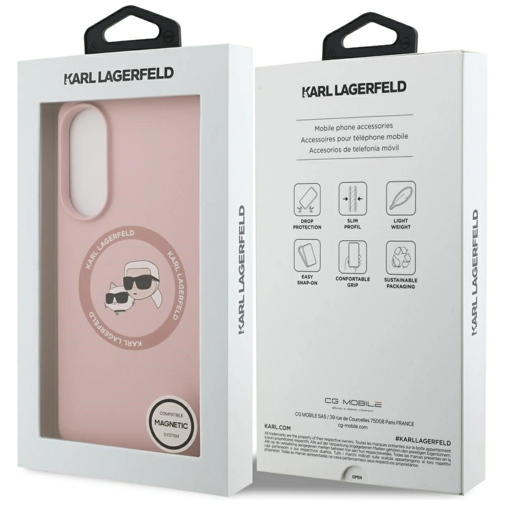 Karl Lagerfeld Silicone Nauble Heads And Circle MagSafe Case for Samsung Galaxy S25 Edge - Pinkeng