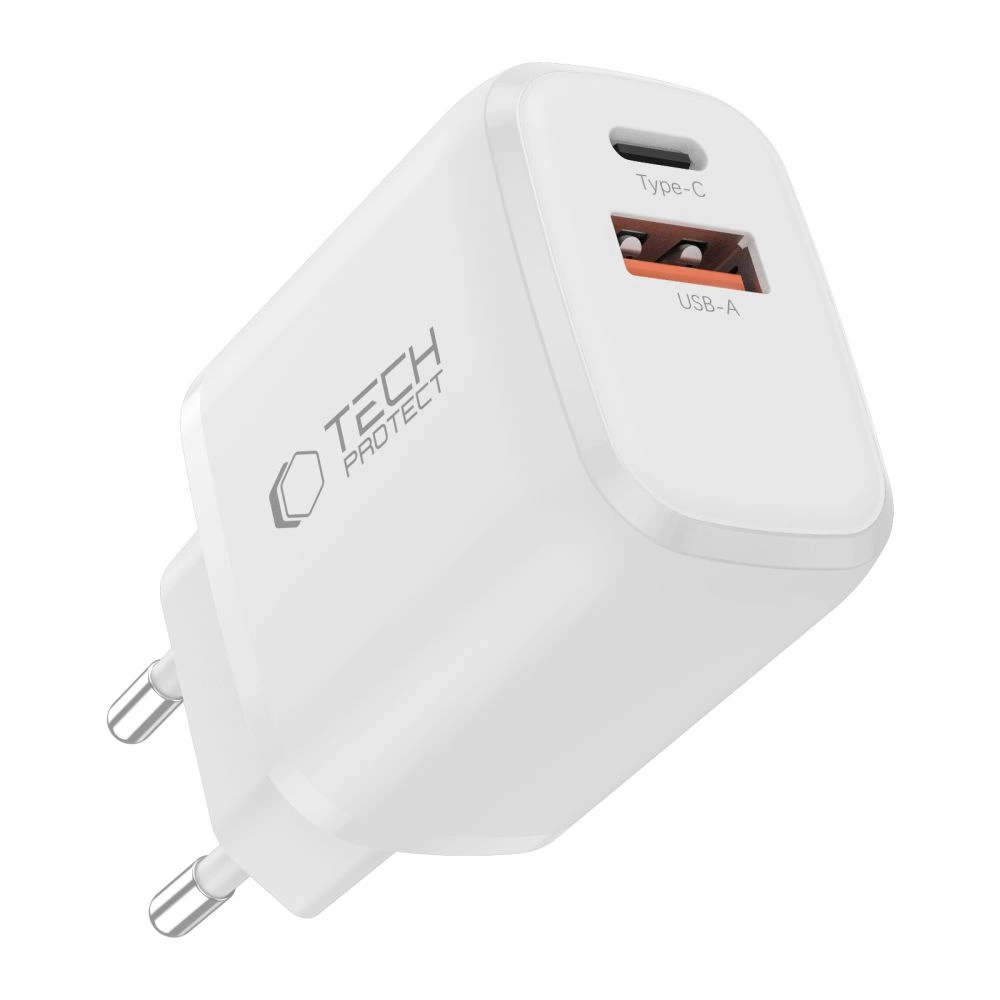 Tech-Protect NCA20 PD 20W QC3.0 USB-A / USB-C Wall Charger + USB-C / Lightning Cable 100cm - Whiteeng