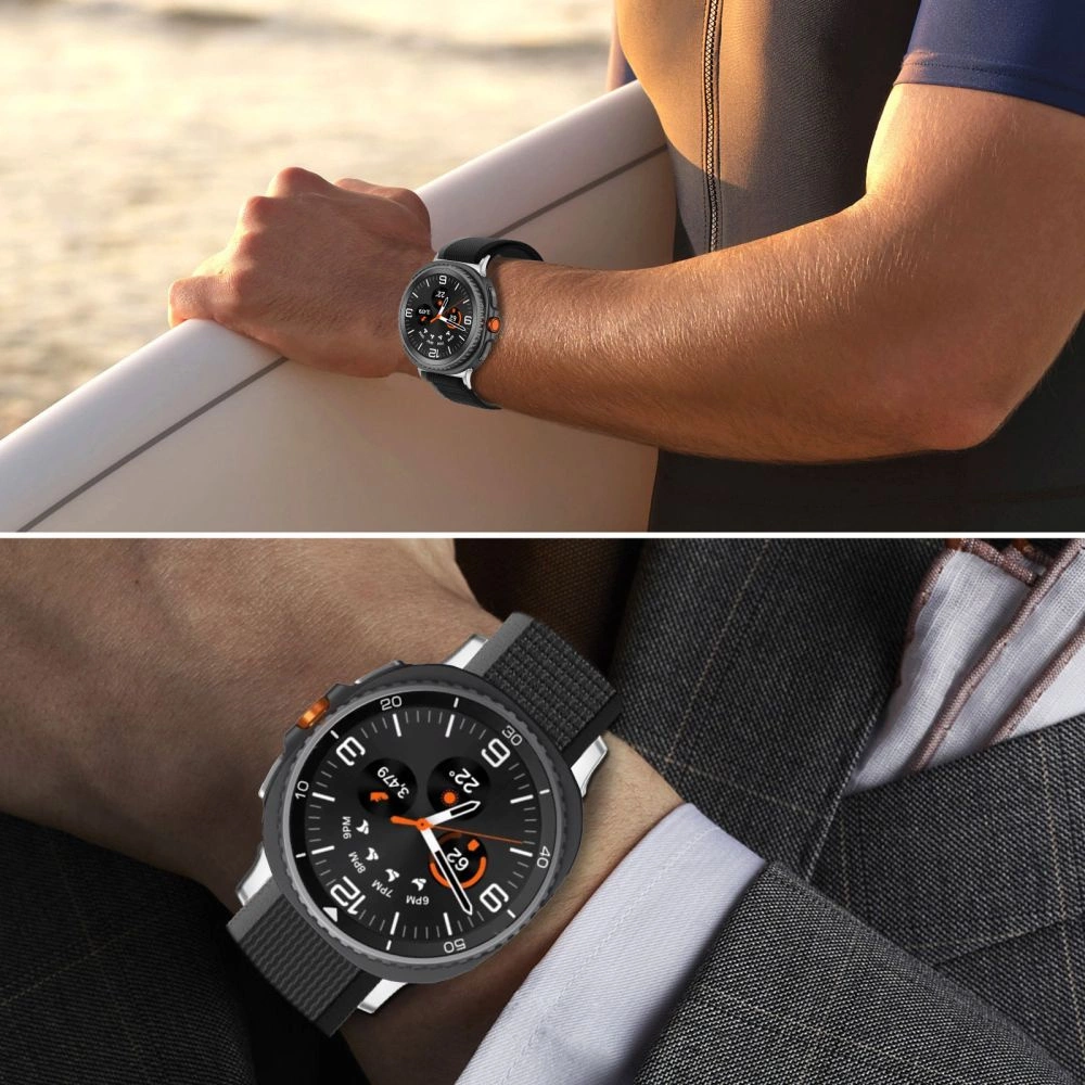 Tech-Protect Nylon Stripe Strap for Samsung Galaxy Watch 40/44/46 mm - Black and Orangeeng